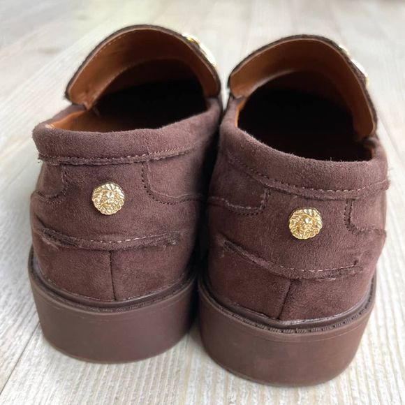 Anne Klein Eunice Chain Strap Vegan Suede Loafers | Brown Size 7.5 - Picture 8 of 9